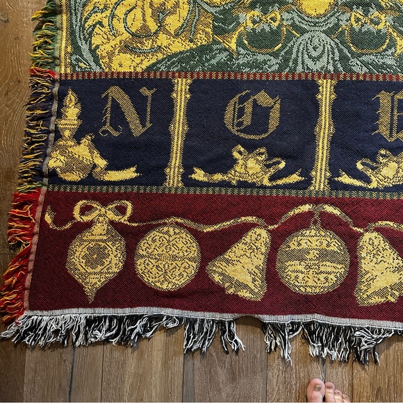 Vintage Christmas Tapestry Afghan Throw Blanket Joy To The World Noel 44x54 - Picture 2 of 15